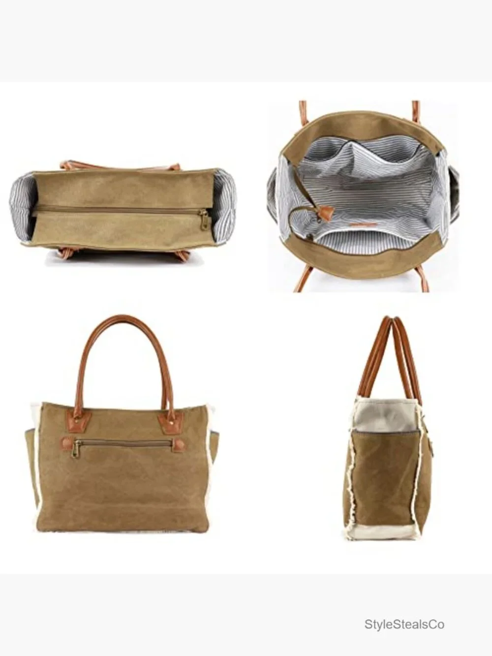 Upcycled Canvas Leather Tote Bag Sel De Mer Hobo Shoulder Purse